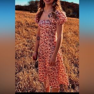 Francesca’s XS Orange Floral Midi Dress With Slit